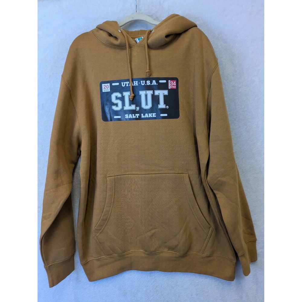 Lane Seven Men's Size L Salt Lake Utah SL,UT License Plate Hoodie Mustard Yellow